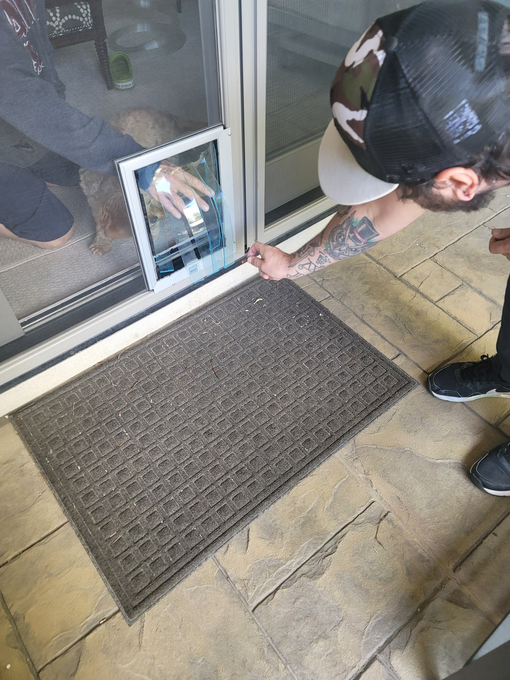 Patio screen pet door panel with Hale door pre-installed – heavy-duty tear-resistant mesh | Dog Door Guy