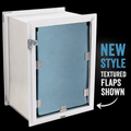 Hale Pet door with textured flaps on a black background